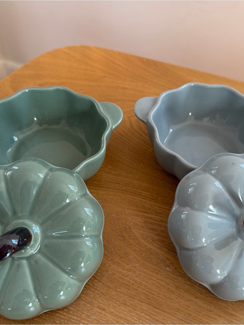 Ceramic Pumpkin Ramekins - Sage and Light Gray (Set of 2)